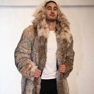Men’s Lynx Fur Semi Coat – Hooded with Silk Lining – Tailored Luxury Outerwear