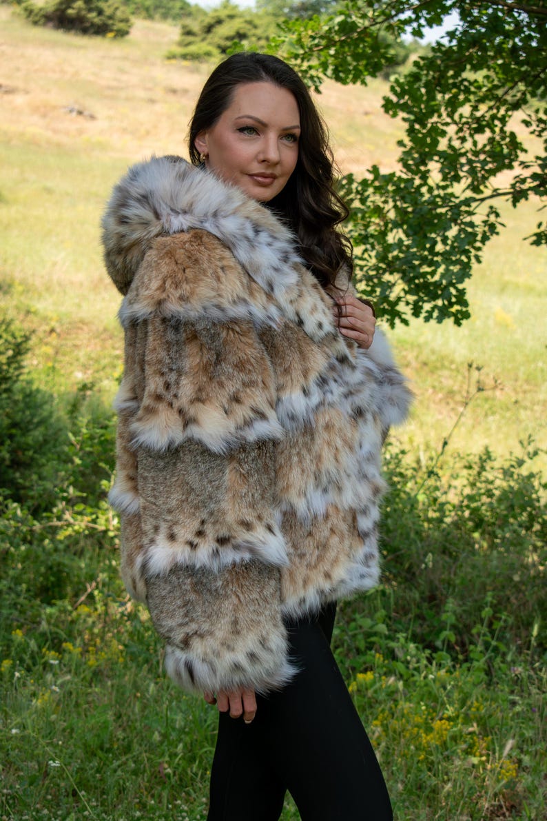 Lynx Fur Jacket Horizontal with Hood