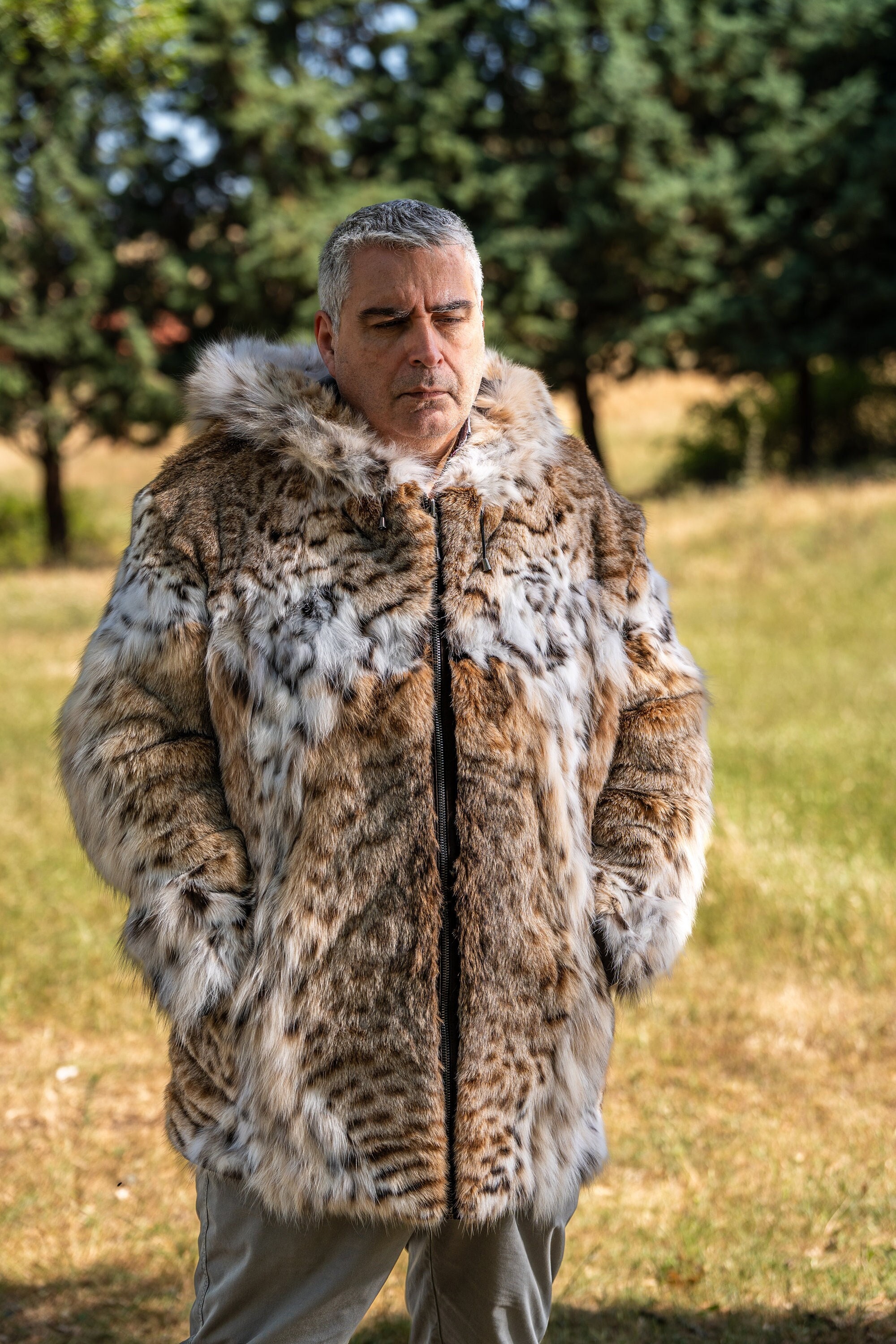 Men's Lynx Fur Jacket – Double Face Waterproof With Hood