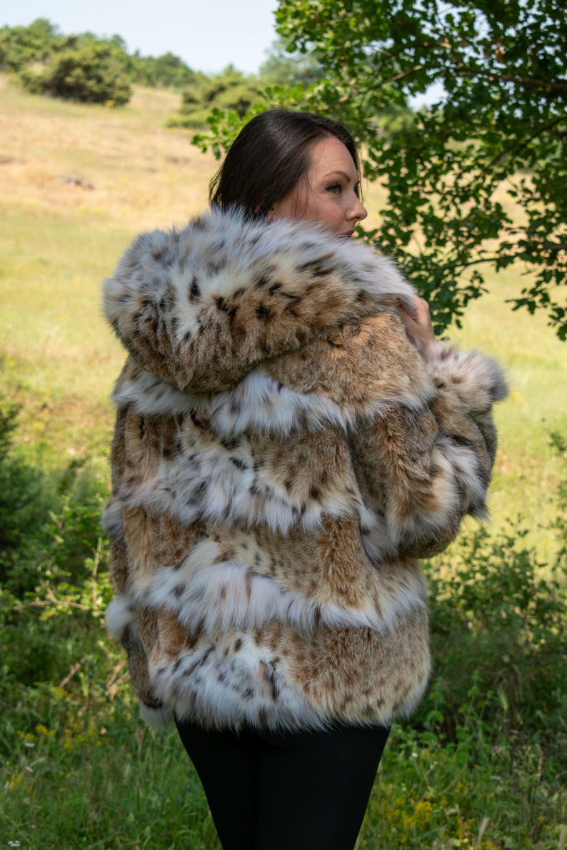 Lynx Fur Jacket Horizontal with Hood