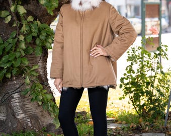 Lynx Fur Double Face Jacket – Waterproof With Zipper & White