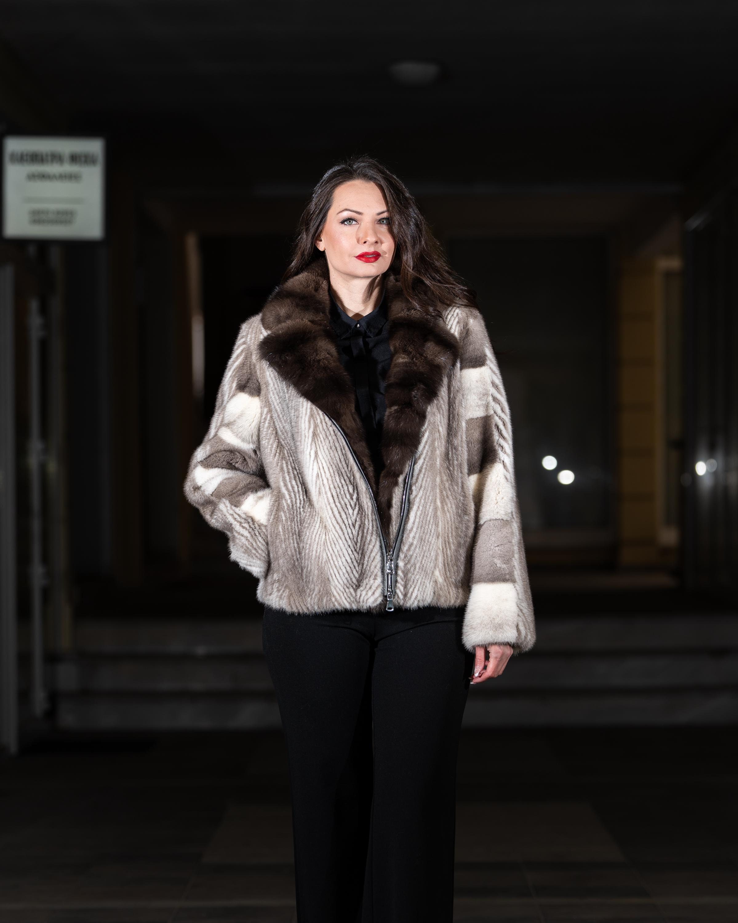 Bomber Mink Jacket Silver Blue With Sable Collar - Etsy