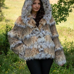 Lynx Fur Jacket Horizontal with Hood