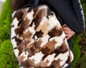 Backpack Pie De Pull Mink Fur Brown - Pastel White