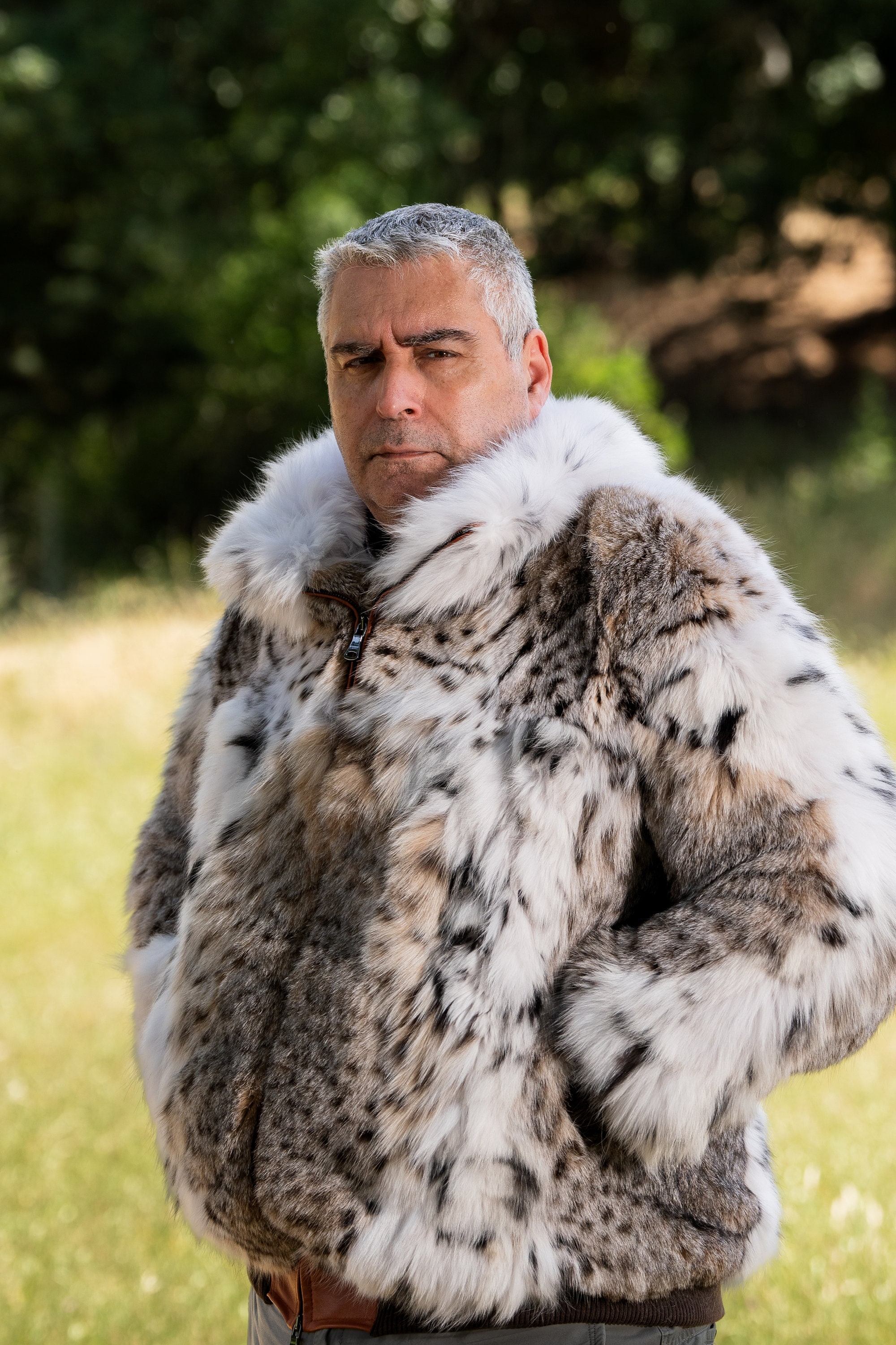 Fur Collar Lynx Fur Coat Real Arna Luxury Real American White Lynx