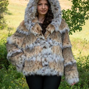 Lynx Fur Jacket Horizontal with Hood