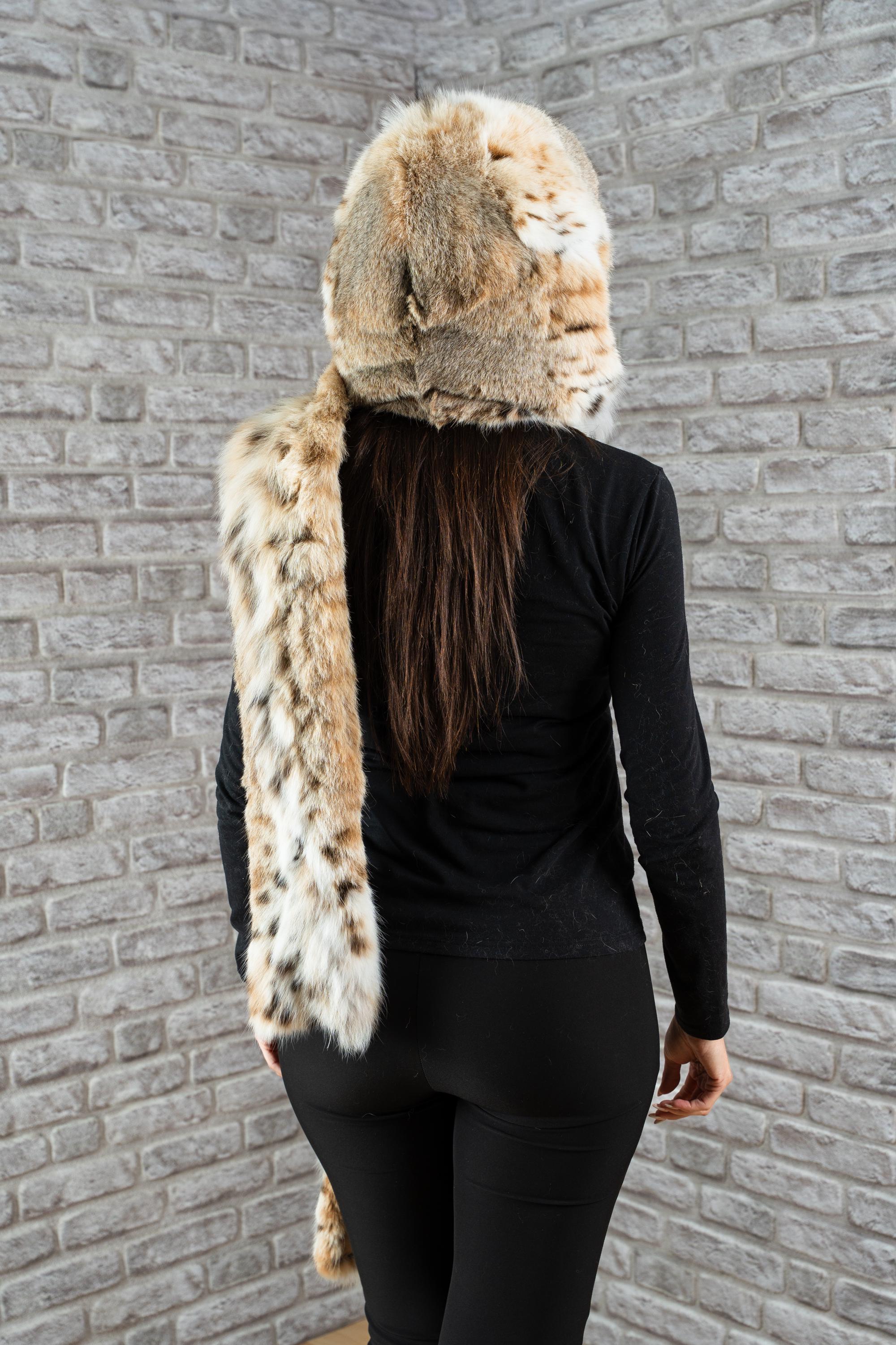 小物 Rhodolirion Eco Fur Hoody Scarf Leopard Hood Scarf Lynx Fur - Etsy