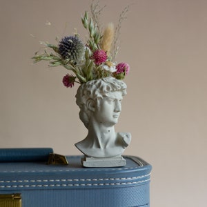 Cement David Bust Vase with Dried Flowers (Mini dried flower arrangement)