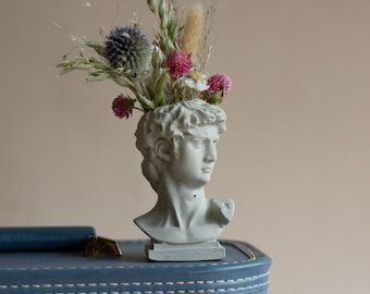 Cement David Bust Vase with Dried Flowers (Mini dried flower arrangement)