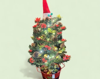 Lighted Mini Christmas tree |  Mini Tree | Mini Lighted Tree | Poinsettia Decorated Tree | Christmas Tree | 16 Inch Tree | Free Shipping