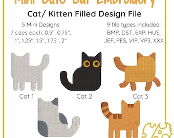 Mini Cat Embroidery Designs: 5 Halloween Kitten Patterns (Digital Download)