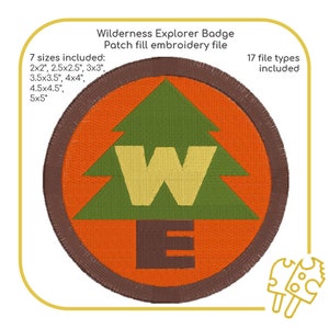 Wilderness Explorer Patch / Digital Embroidery Machine Filled Design File / 2x2, 2.5x2.5, 3x3, 3.5x3.5, 4x4, 4.5x4.5, 5x5