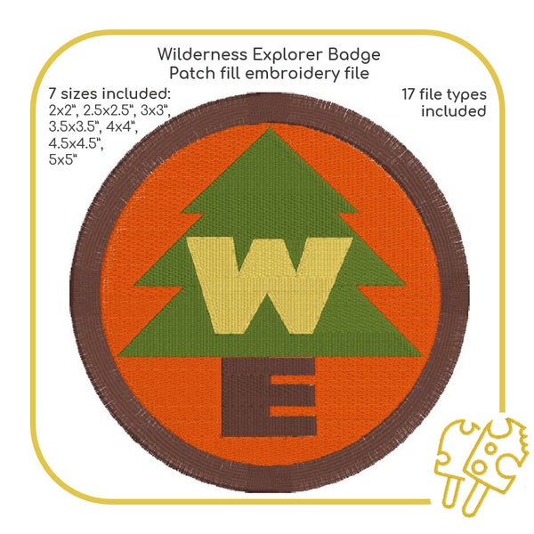 Wilderness Explorer Patch | Digital Embroidery Machine Filled Design File | 2x2, 2.5x2.5, 3x3, 3.5x3.5, 4x4, 4.5x4.5, 5x5