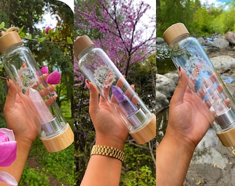 Crystal Water Bottle Bamboo Style - Crystal Infused Elixir Bottle - Crystal Healing