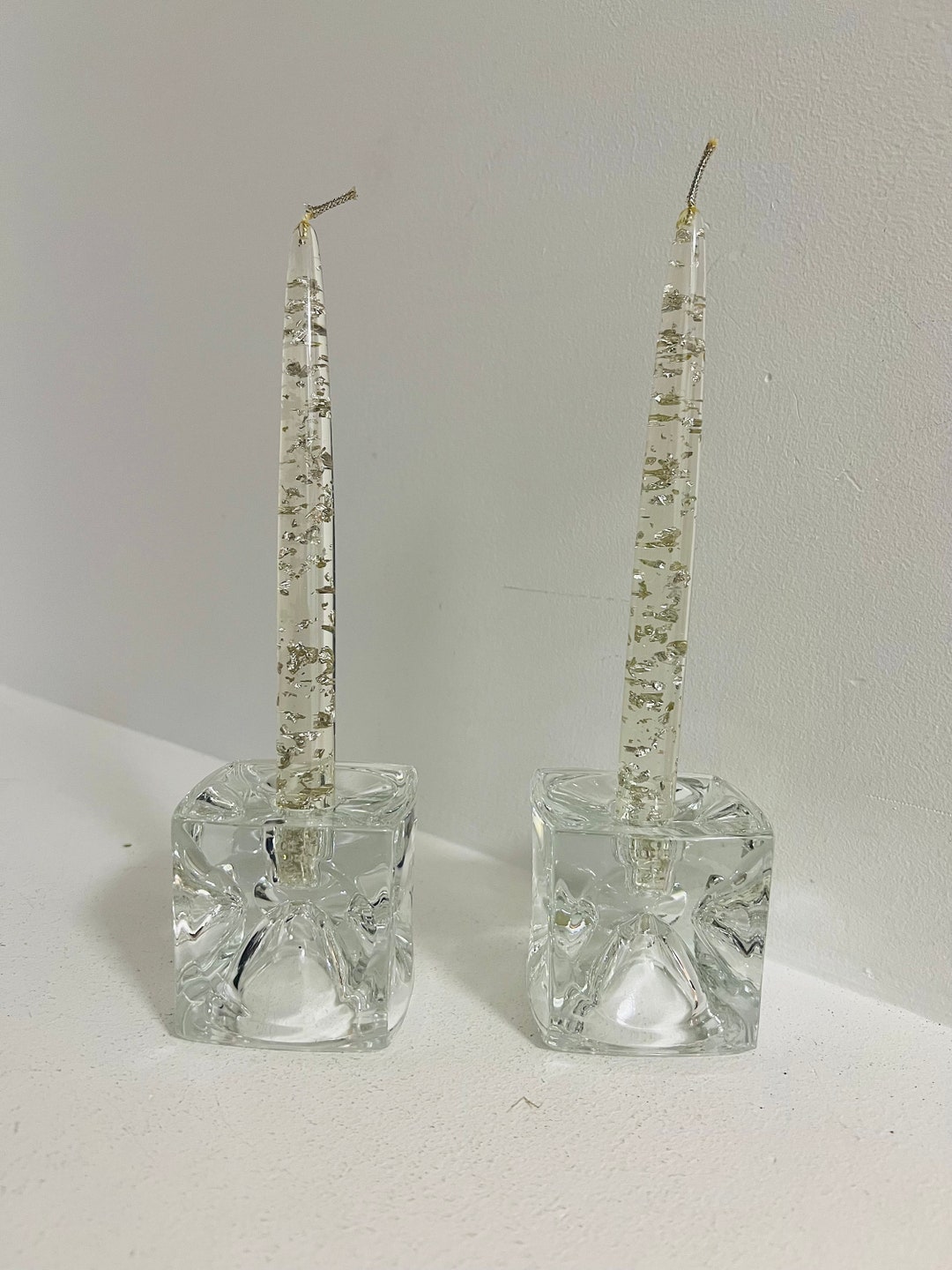 MCM Lucite Silver Fleck Candles Etsy