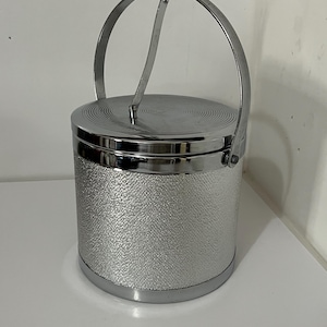 Vintage Chrome MCM Mid Century Hinged Lid Ice Bucket