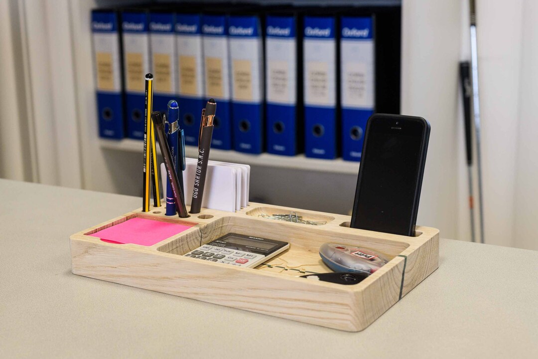 Solid Wood Office Organizer With Custom Engraving Option Etsy