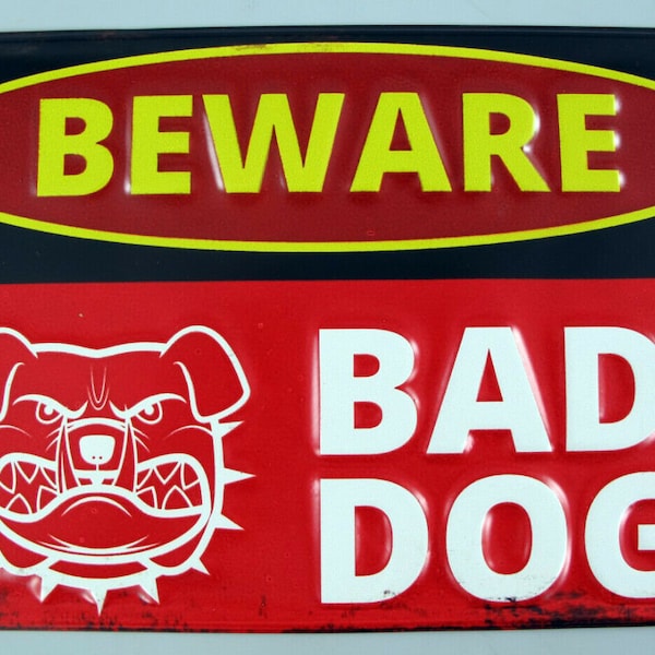 Blechschild BEWARE BAD DOG 30 x 20 cm Metallschild Vintage Nostalgie Neu (0104)