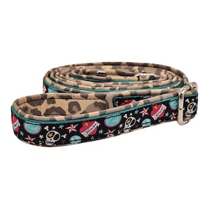 Infinitely adjustable dog leash, 20mm wide, very light, for small dogs, various lengths, leopard, black, &quot;Forever Punk I&quot;