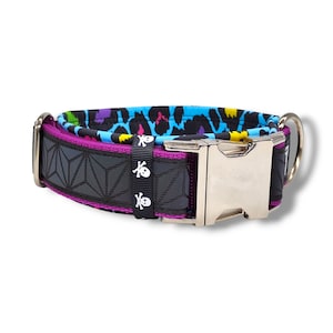 reflective dog collar, padded & adjustable, 40/50mm wide, designer collar, colorful, leo, large dogs &quot;Rainbow Leopard&quot;