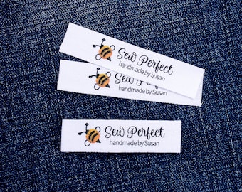 12x60mm Custom Care Labels for Clothing, Foldover, Printed on Organic Cotton. For Sewing, Crochet