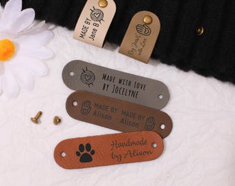 20x70mm Personalised Faux Leather Labels for Handmade Items - Made by Tags - Multiple Color Options