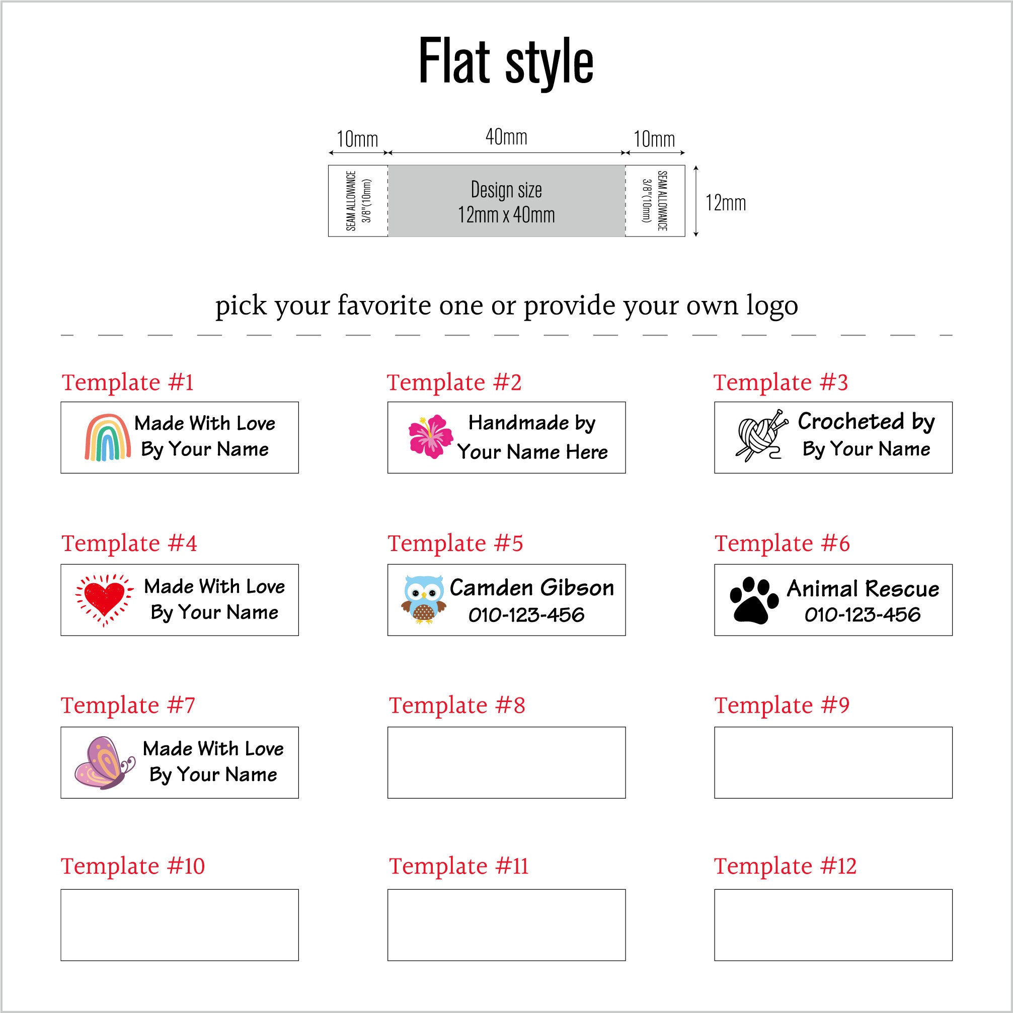 Cutted Ribbon Label CUSTOM - 12*60mm CUT Twill Ribbon - Flat or Folded, Printed Sew-in ...