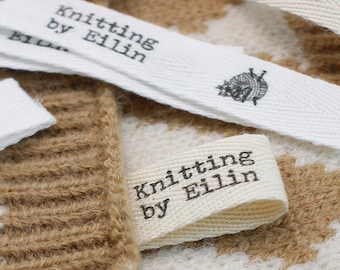 Etiquetas de cinta de sarga de algodón orgánico personalizadas con su texto o logotipo