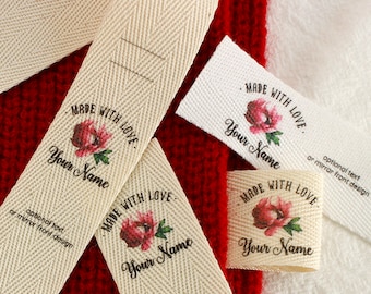 Naai Twill-labels, vouwlabels, logo-labels, naai accessoires, lintlabel, aangepaste stoffen tags, labels voor kleding, bloem