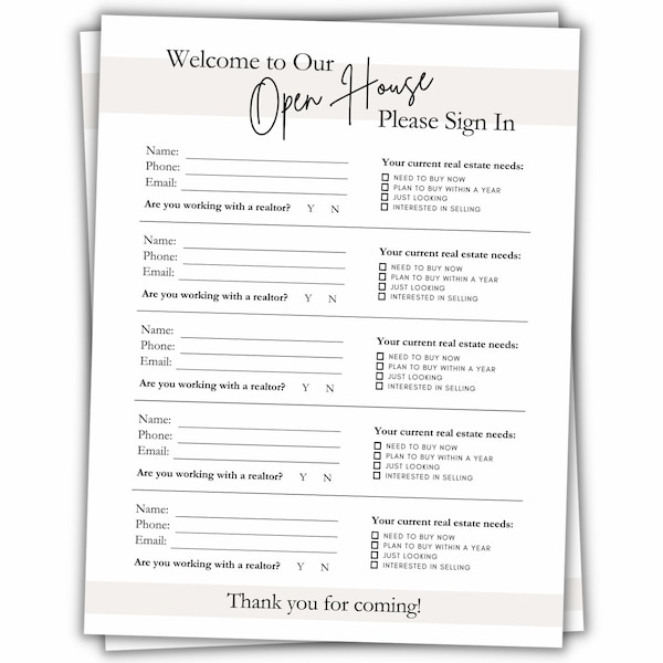 Open House Sign In Sheet, Real Estate Sign-In Flyer, Realtor Marketing, New Agent House Showing Supplies, Printable PDF