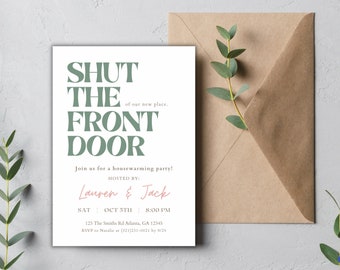 Housewarming Invitation, Housewarming Party Invite, Moving Announcement, Dinner Party Postcard, Shut The Front Door, Editable on Canva