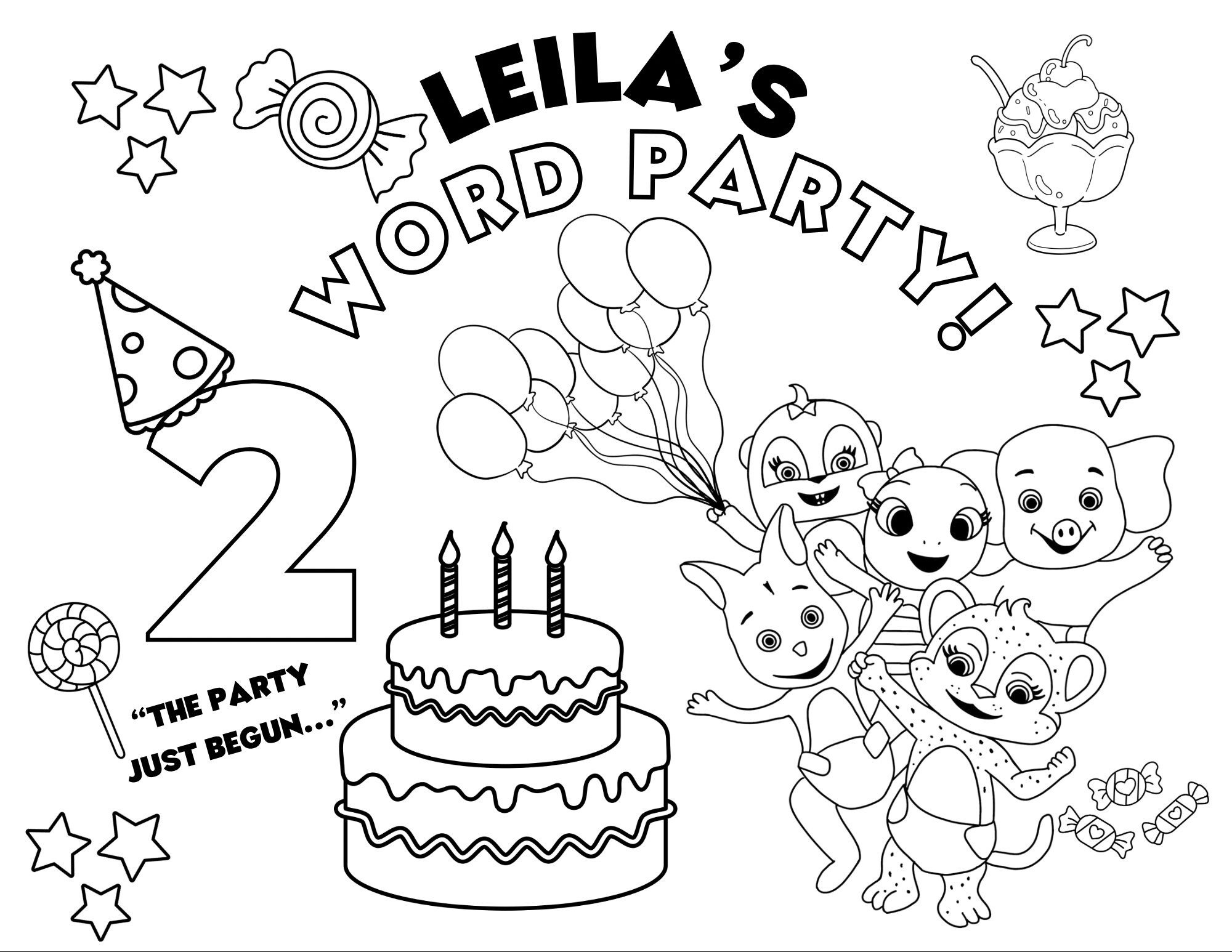 Word Party Activity Sheet, Customized Activity Sheet, Toddler Coloring