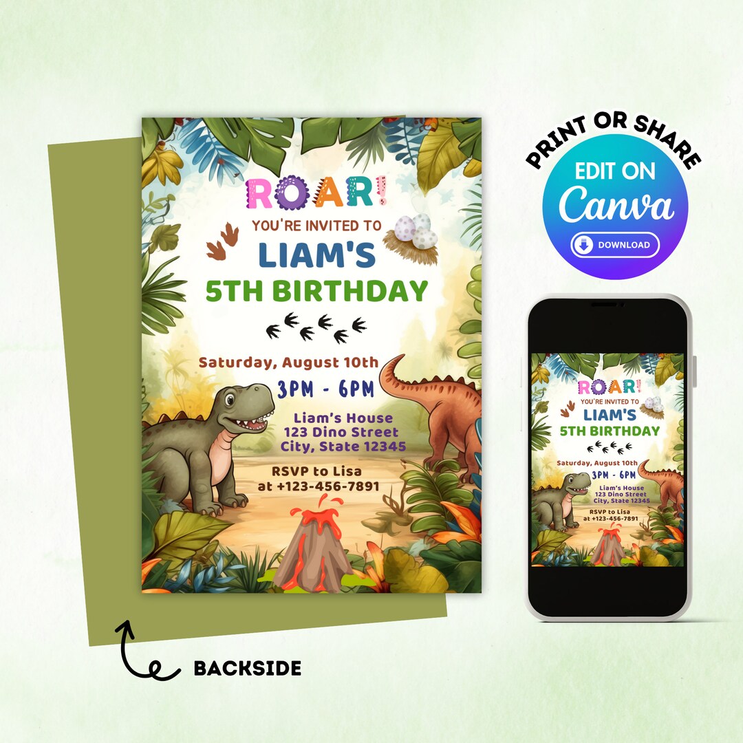 Editable Dinosaur Birthday Party Invitation Boys Dino Roar - Etsy