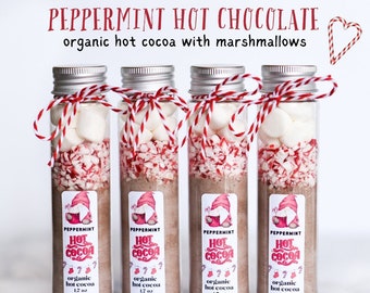 Peppermint Hot Cocoa (4 pack), Handmade Organic Hot Chocolate, Stocking Stuffer, White Elephant Gift, Christmas Party Gifts