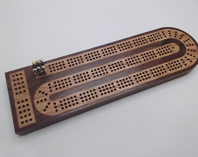 Cribbage Board, Walnut Inlaid With Oak, With Peg Storage, for Two to