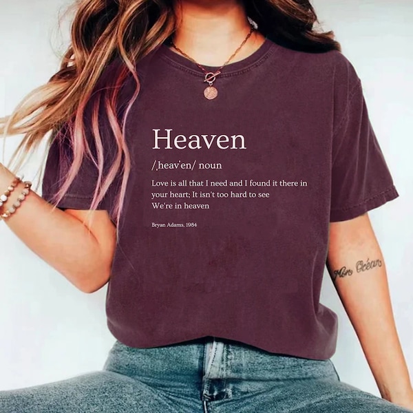 Heaven - Musiktexte T-Shirt - 80's Pop Vintage Unisex T-Shirt - Retro Handgeschriebenes klassisches Design - Geschenk für Musikliebhaber