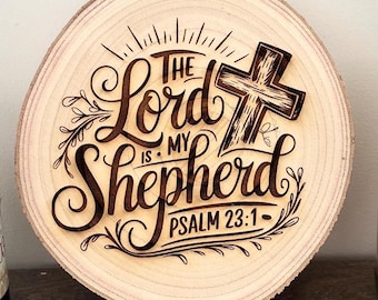 Salmo 23 El Señor es mi pastor - Decoración religiosa para el hogar, decoración cristiana para estantes en Pascua, letrero con versículo bíblico grabado, regalo de fe, arte rústico para la pared