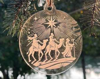 Three Wise Men Ornament - Laser Engraved Christian Christmas Decor, Nativity Scene Acrylic Suncatcher, Religious Holiday Gift