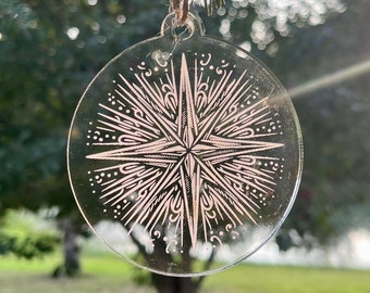Star of Bethlehem Ornament - Laser Engraved Christian Holiday Sun Catcher, Religious Christmas Gift, Clear Acrylic Tree Decoration