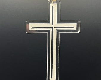 Modern Acrylic Cross Ornament – Engraved Christian Suncatcher, Religious Gift for Easter, Baptism, Confirmation, Memorial Keepsake Car Charm