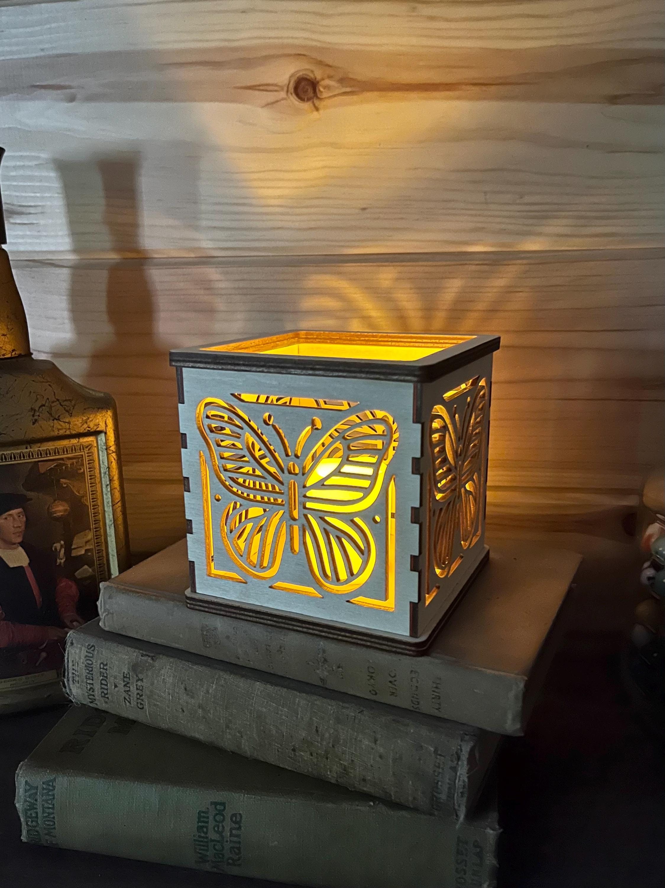 Butterfly Memorial Lantern - Handcrafted Wooden Votive Candle Holder, Personalized Nature Inspired Decor, Butterfly Sympathy Gift for Her