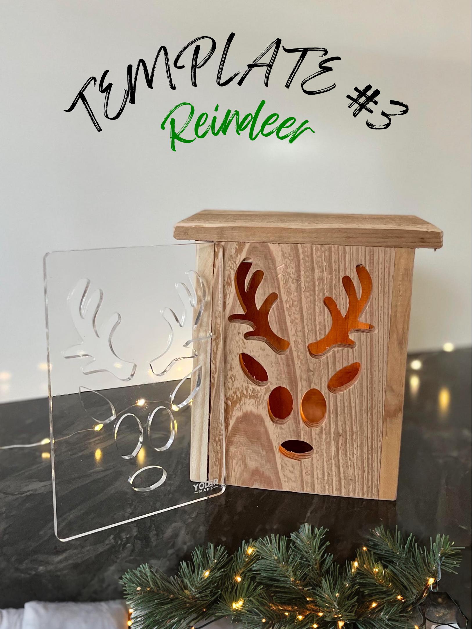 Reindeer Router Template – Clear Acrylic 8x8 Inch Woodworking Jig For Inlays, Signs & Charcuterie Boards, Includes Cutout