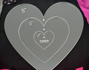 Heart Template Set - Nested 8", 5", 2" Clear Acrylic Quilting Hearts for Quilt-As-You-Go, EPP, Sewing, Crafts, Patchwork, DIY Projects