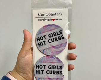 Hot Girls Hit Curbs Funny Pink Girlie Car Coasters Car Accessories