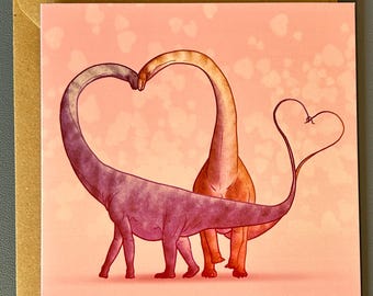 Sauropods in Love Greetings Card