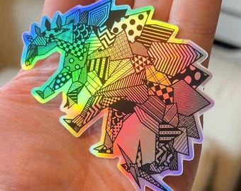 Holographic Geometric Stegosaurus Sticker