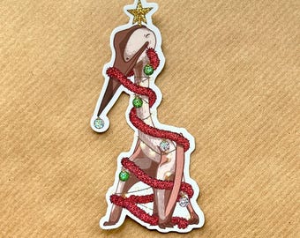 Christmas Quetzalcoatlus 'Merry Quetzmas' Glitter Sticker