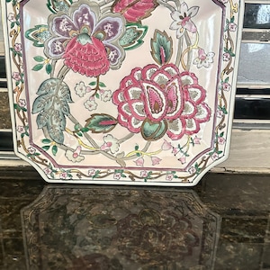 Vintage Chinoiserie Hand Painted Square Dish Decorated for JC Penney
