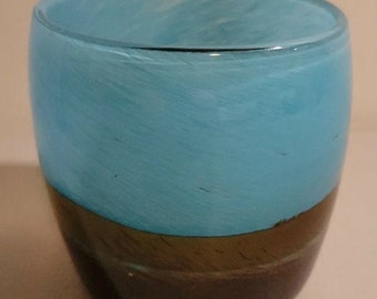 Blue Glass Votive Candle Holder or Small Planter