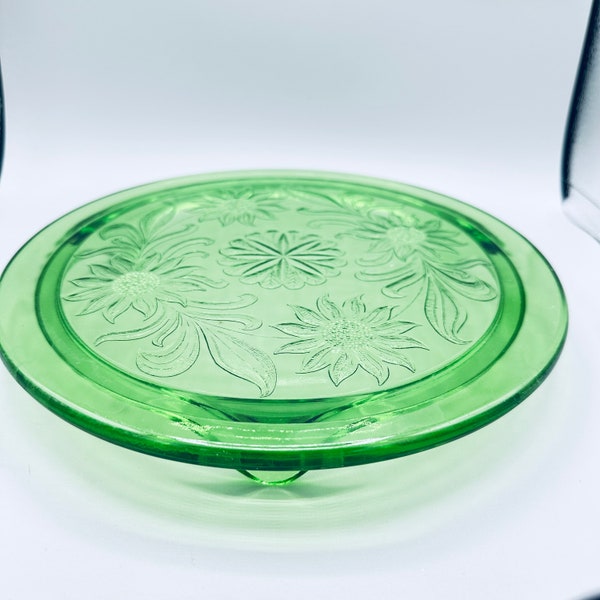 Vintage Green Depression Glass sunflower